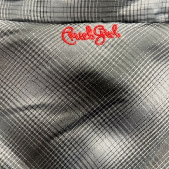 Cruel Girl Plaid Puffer Vest with Studded Embellishments Gray Size M - Picture 3 of 14